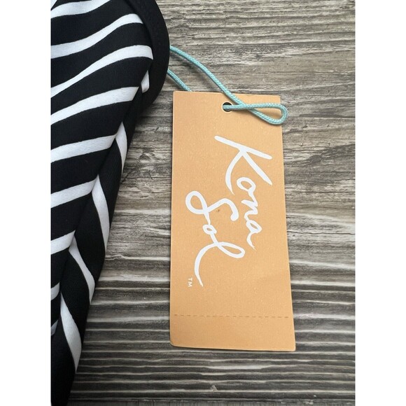 Kona Sol Tank Swimsuit Tankini Twist Front Padded Black/White Stripe Size SMALL - Picture 7 of 10